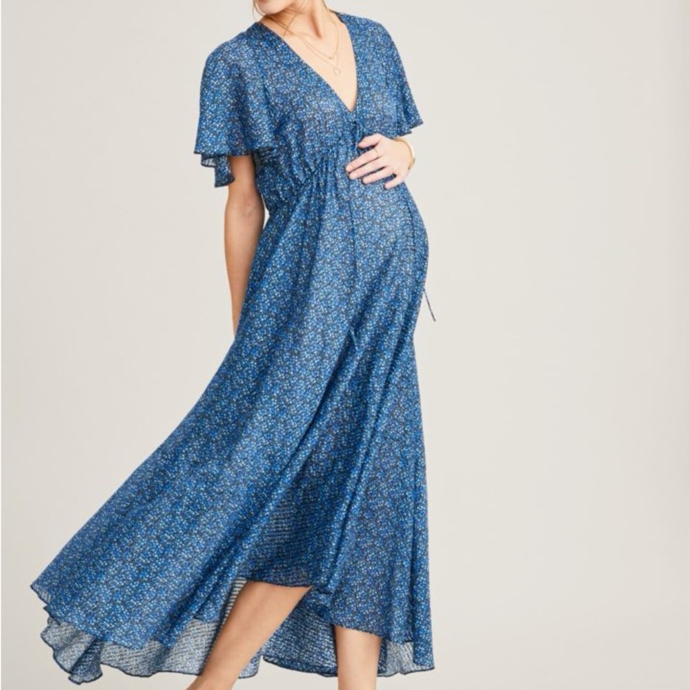 Hatch Floral Blue Maternity Maxi Dress